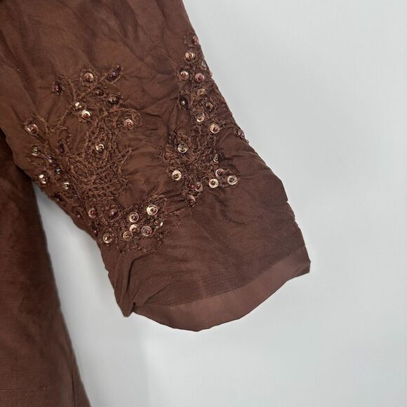 Vintage Edward Womens 100% Silk Button Up Tunic Shirt Size 12 Sequins Lagenlook - Picture 5 of 12